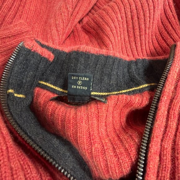 Island Soft Mens Red Cashmere Sweater Medium Ribbed Knit Quarter-Zip Pullover - Picture 4 of 7
